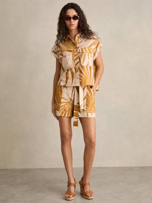 

Хлопковая рубашка Hannah с коротким рукавом и принтом листьев Reiss, Natural