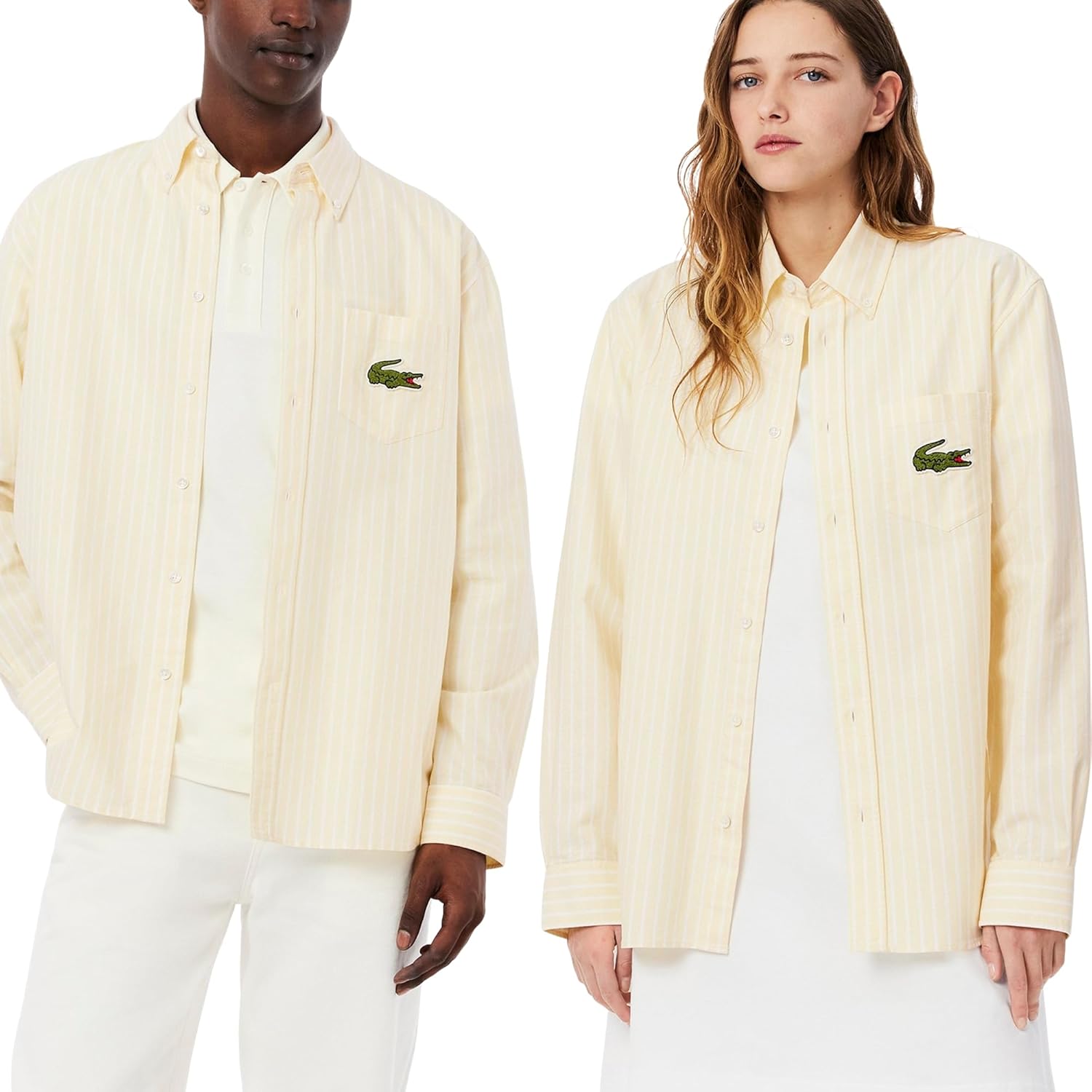 

Lacoste мужская длинная рубашка с плетеным крокодильчиком, Yellow & White
