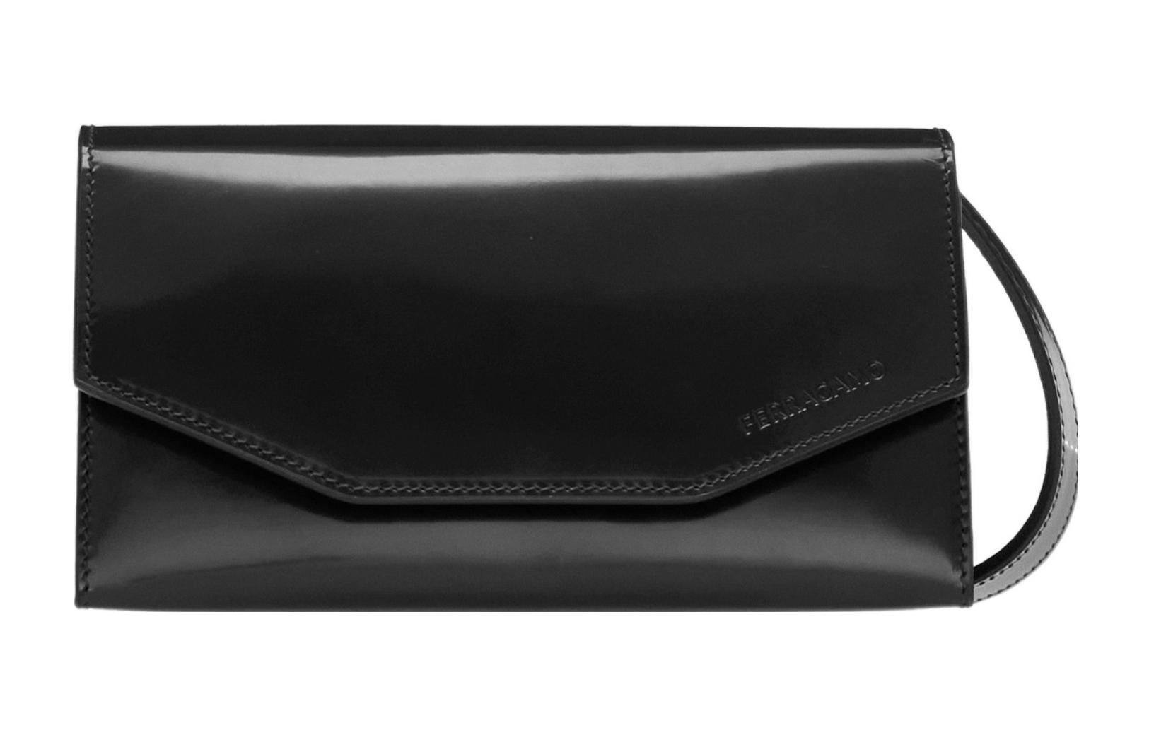 

Вечерняя сумка FERRAGAMO из блестящей коровьей кожи, клатч через плечо, мини, мужская, черная
