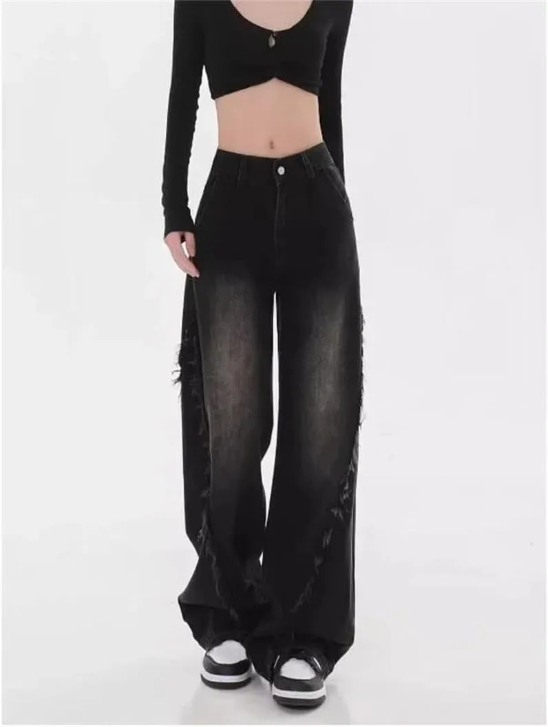 Женские джинсы Vintage High Waist в стиле Casual Baggy Wide High Street Generic, черный — фото 2