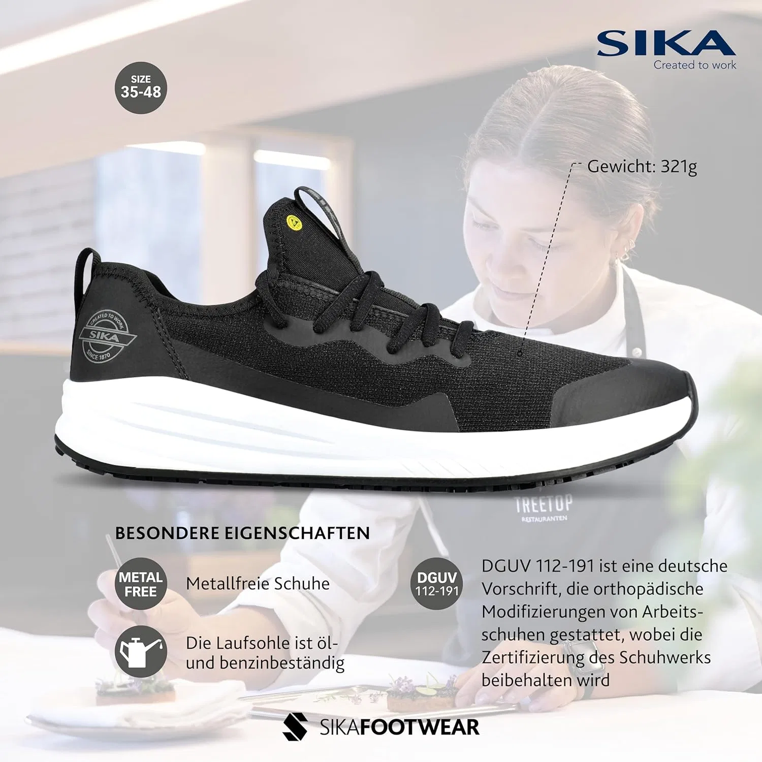 Рабочие кроссовки SIKA Trainers ESD для мужчин и женщин, модель O1 SRC, моющиеся, с высокой противоскользящей подошвой и амортизацией, мягкие, для медицинского персонала, больниц, официантов и отелей, Black White — фото 3