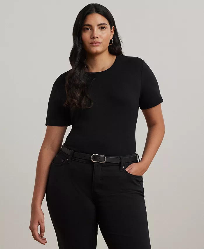 

Футболка из хлопка с эластаном больших размеров Lauren Ralph Lauren, черный