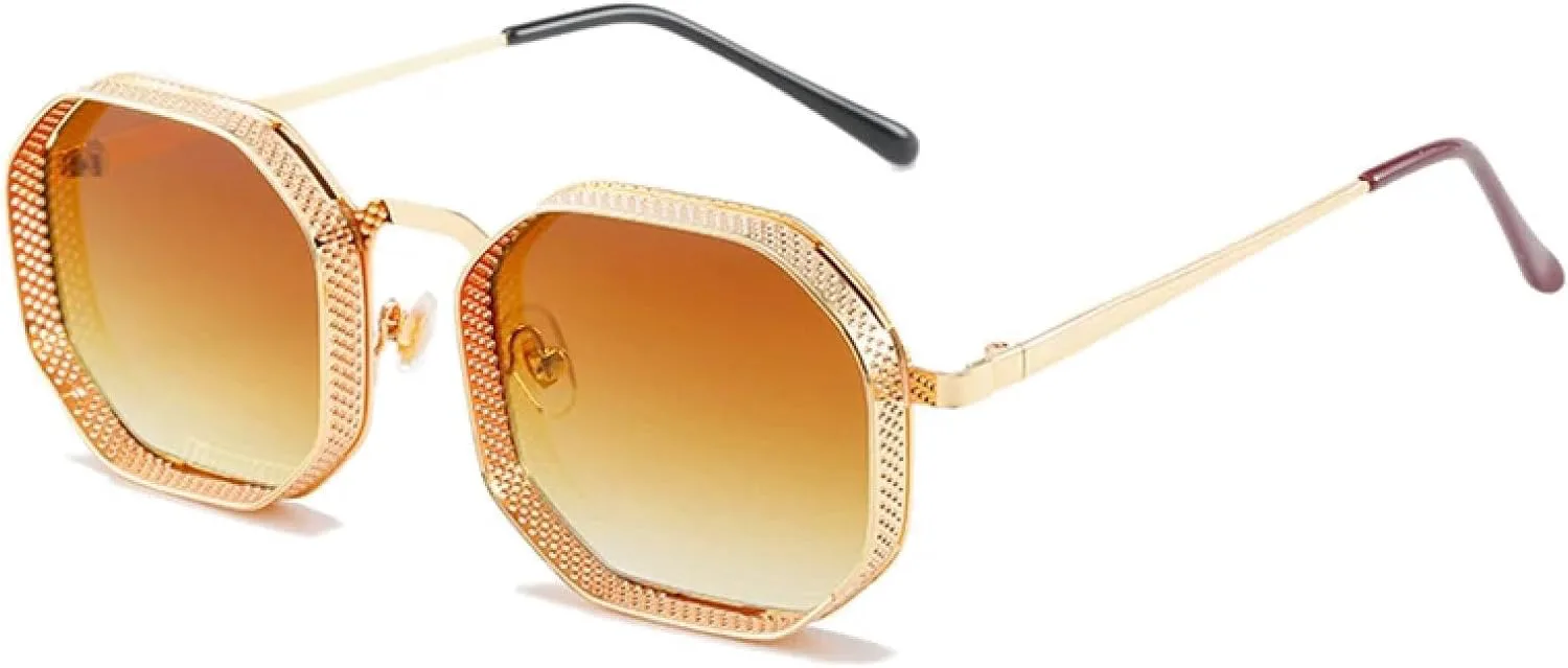 

Ретро металлические стимпанк многоугольные полые солнцезащитные очки женские модные зеркальные градиентные очки UV400 мужские панк TVTBBVV, Golden Tea Gradient