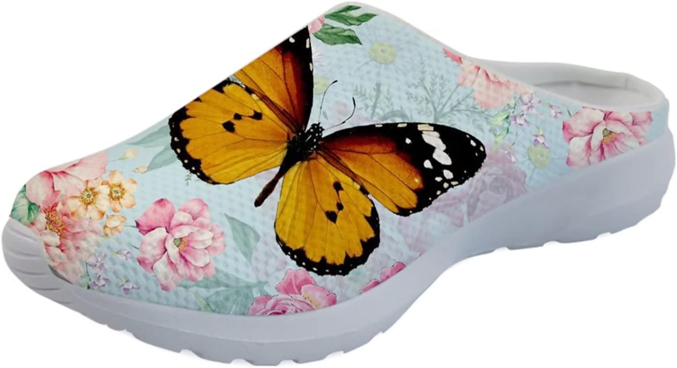 

Кроссовки-мюли Forchrinse Blue Cow для женщин, без задника, с сеткой, на платформе, удобные домашние, и спортивные тапочки, Butterfly Peony