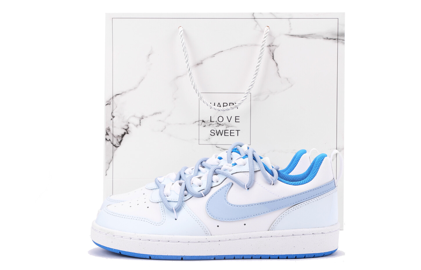 

Кроссовки Nike Court Borough Skateboard Shoes Women's Low-Top White Blue, голубой, Синий, Кроссовки Nike Court Borough Skateboard Shoes Women's Low-Top White Blue, голубой