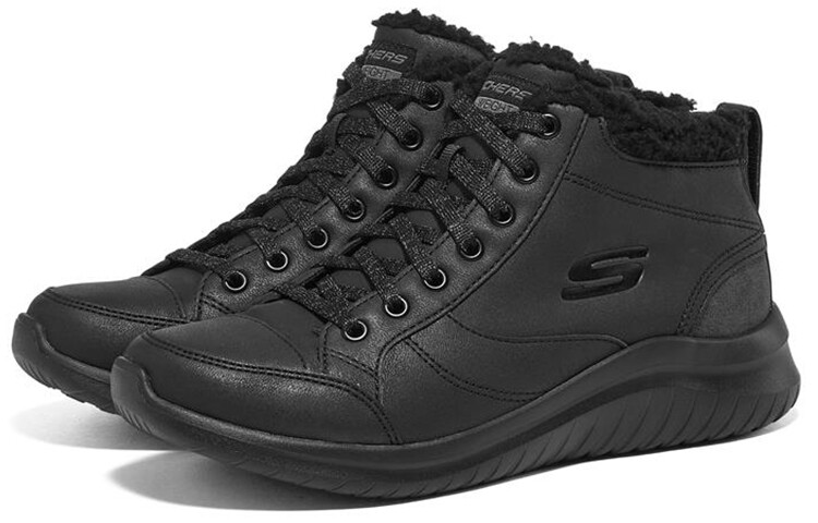 Женские ботинки Skechers зимние с мехом и логотипом, черный — фото 3
