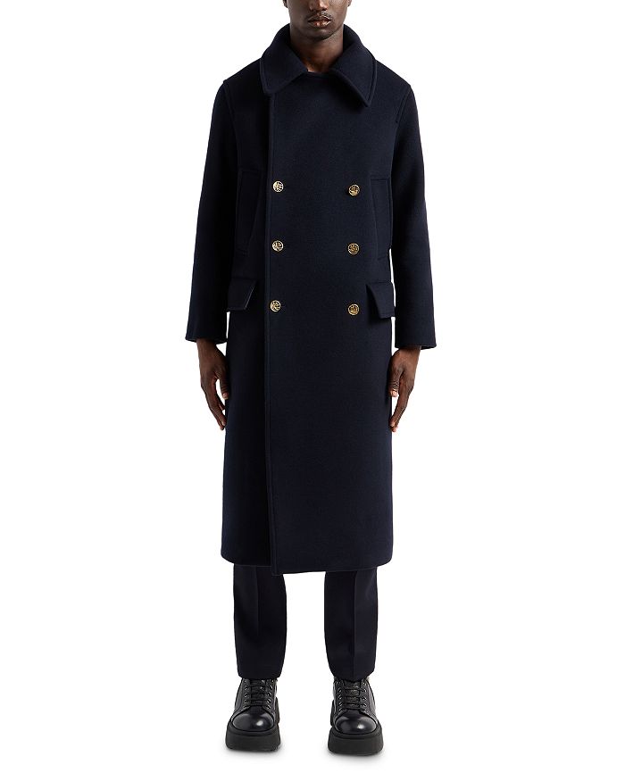 

Двубортное шерстяное пальто Emporio Armani, синий