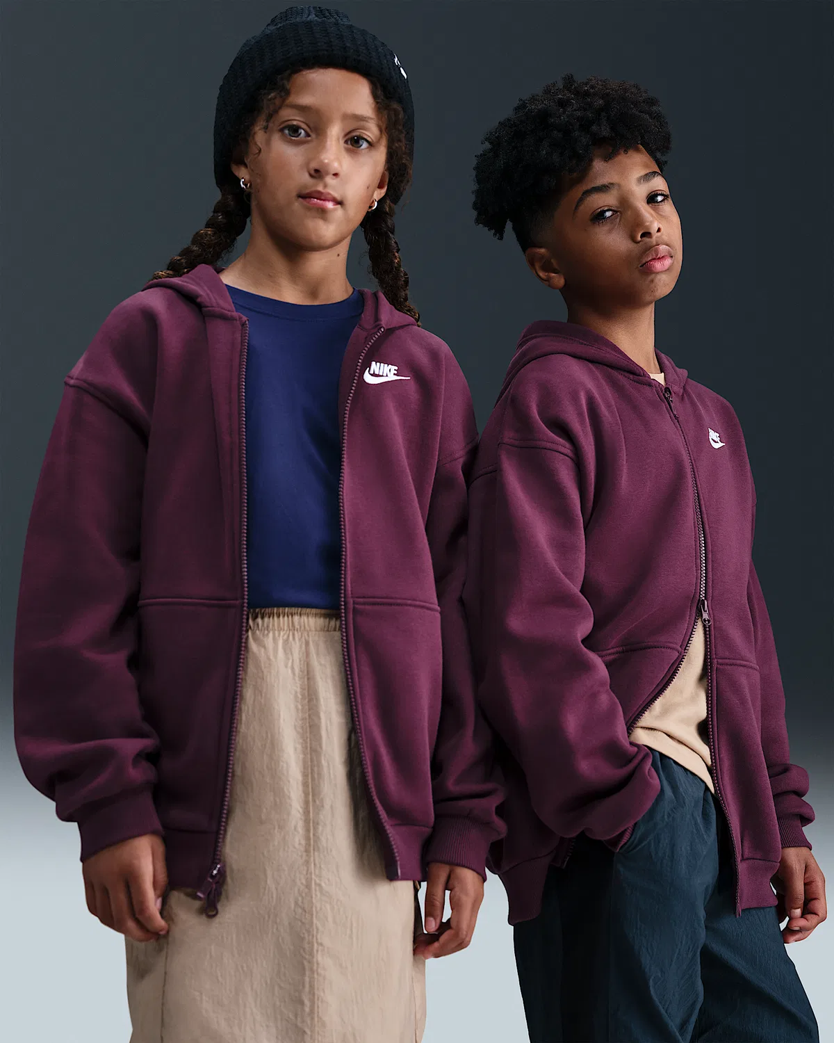 Детская увеличенная худи на молнии Nike Sportswear Club Fleece, Bordeaux/White