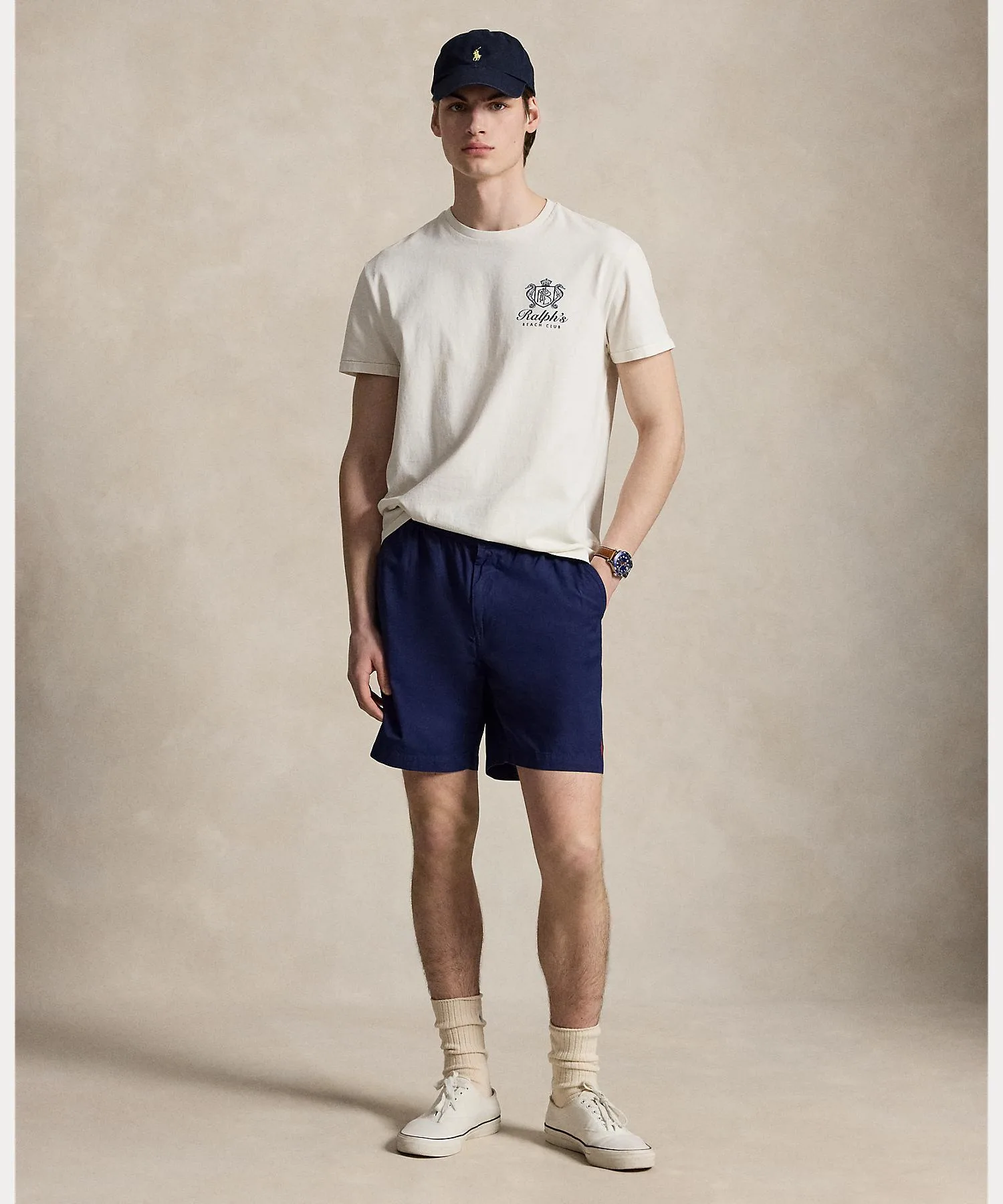 Мужские шорты из хлопкового твила Polo Prepstar 8-inch POLO RALPH LAUREN темно-синие