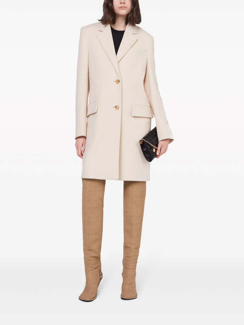 Шерстяное однобортное пальто STELLA MCCARTNEY, нейтральный — фото 2