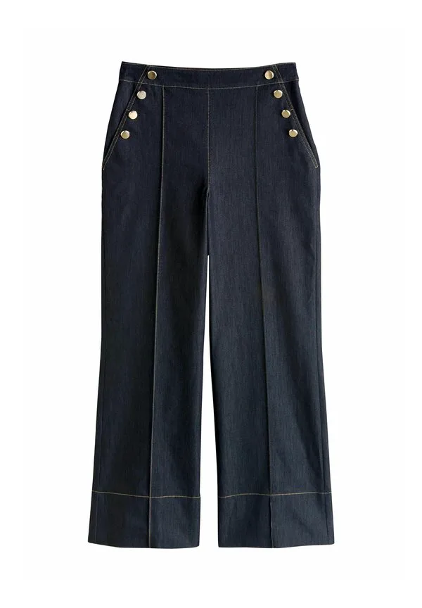 Брюки укороченного кроя с золотыми пуговицами. Next, Denim