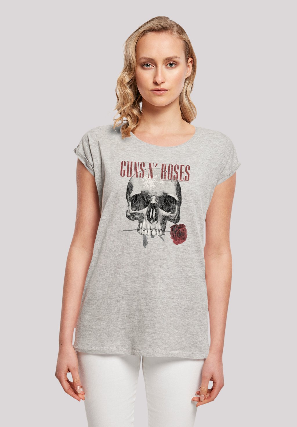 

Футболка с принтом GUNS 'N' ROSES FLOWER SKULL ROCK MUSIK BAND F4NT4STIC, серый