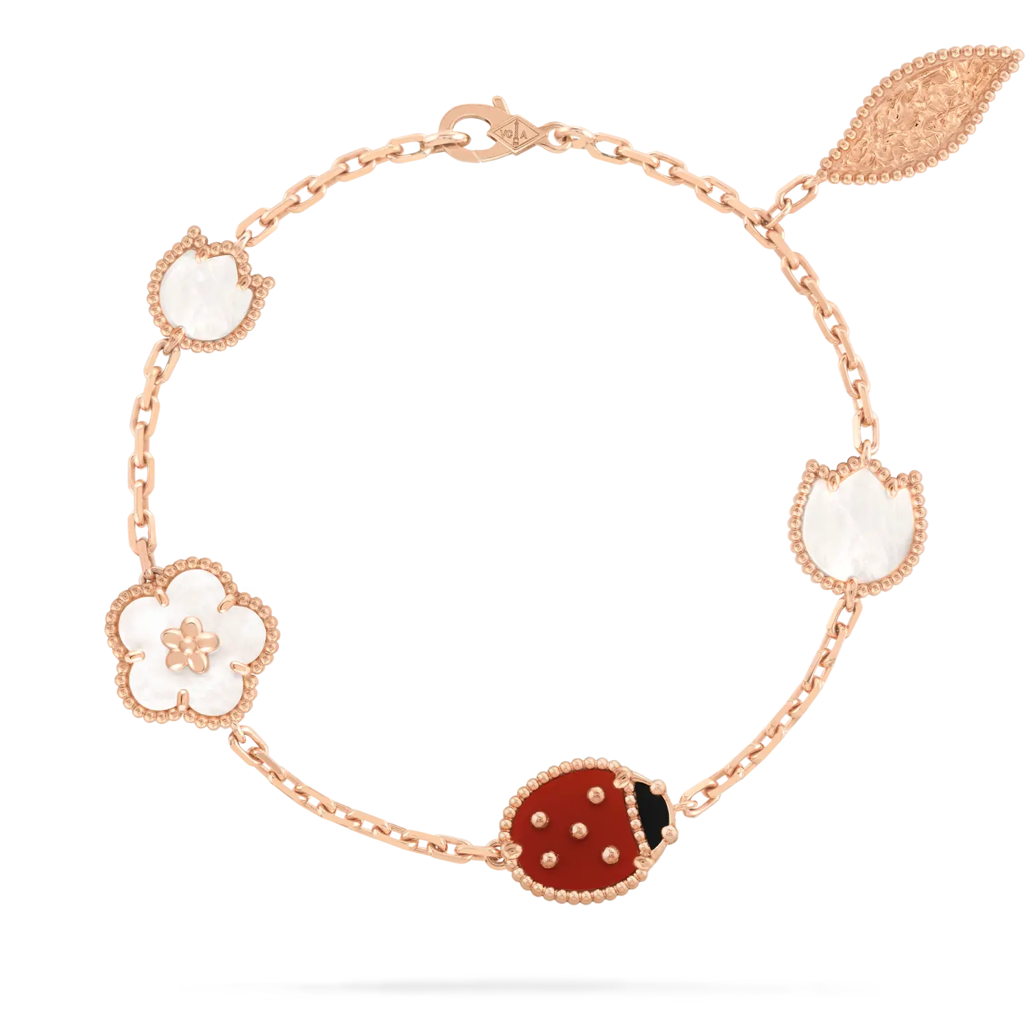 

Браслет Van Cleef & Arpels Lucky Spring, 5 мотивов, 18-ct розовое золото, сердолик, перламутр, оникс