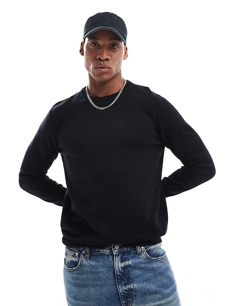 

Черный джемпер с круглым вырезом Jack & Jones