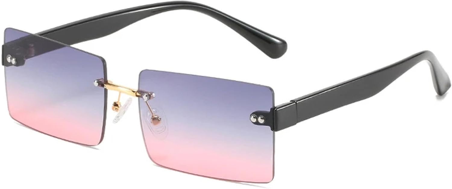 

Роскошные солнцезащитные очки без оправы для женщин и мужчин, модные винтажные очки с заклепками, для активного отдыха, летних путешествий, с защитой от УФ-излучения UV400 TKKTLLT, Black Gray Pink