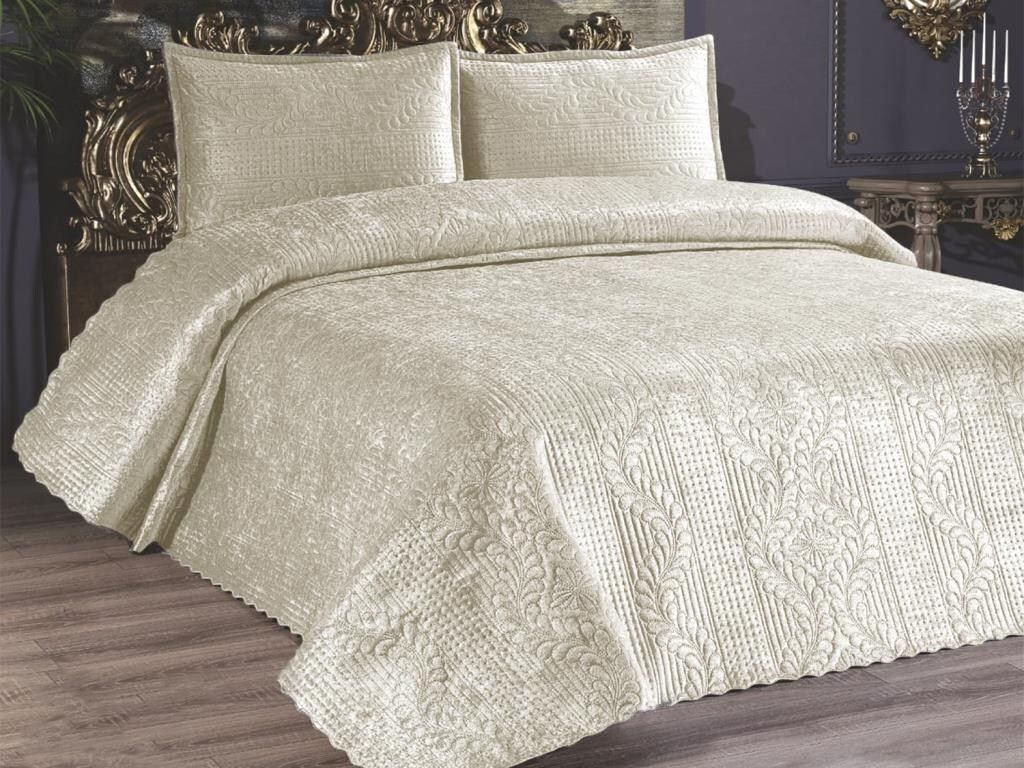 

L'Essentiel Linge de Maison, Velica - Комплект двуспального покрывала Cream, кремовый, 100% БАРХАТ, 230 x 250 см