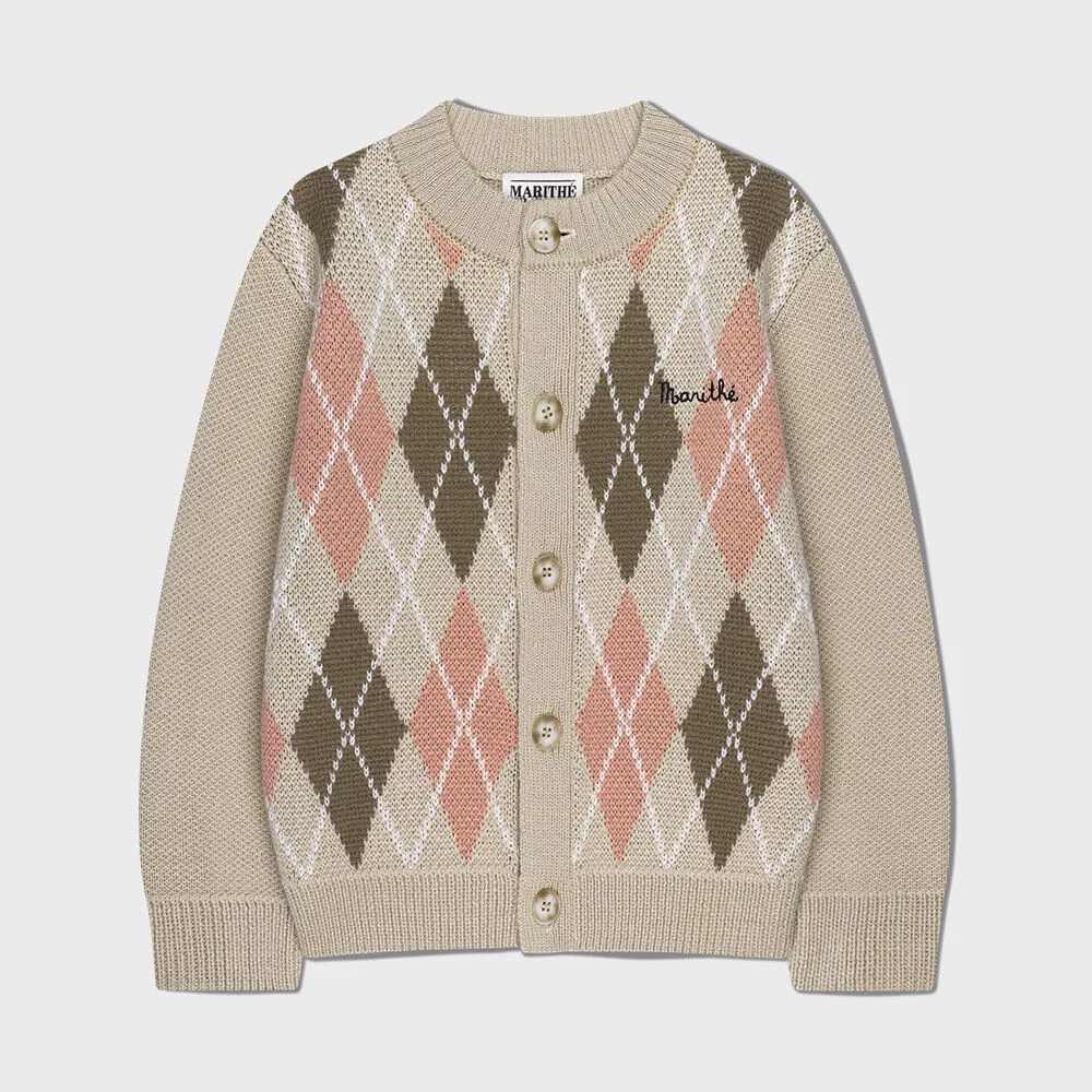 Детский вязаный кардиган Marithé Kids Argyle бежевый — фото 2