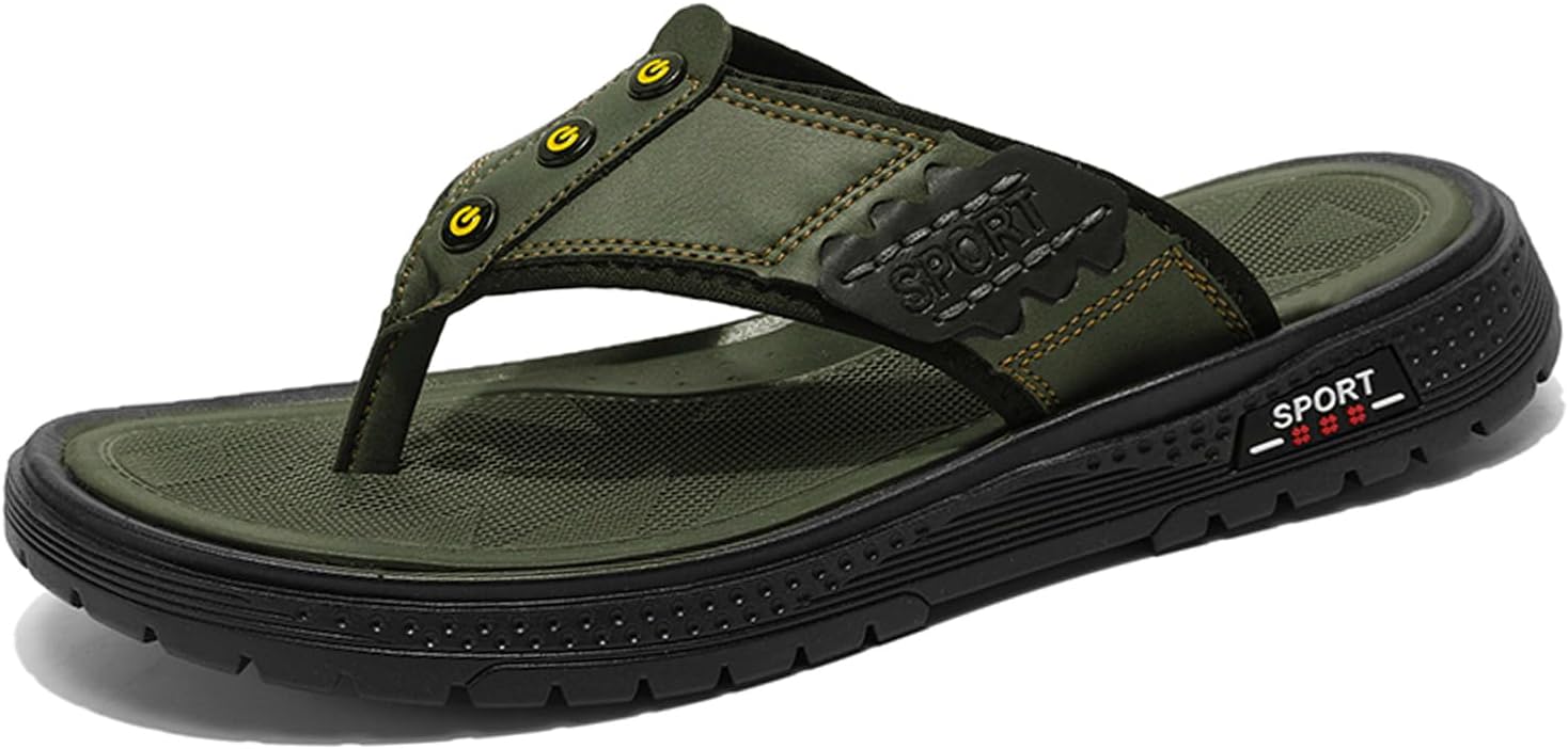 

Мужские шлепанцы MXTSH, сандалии с кожаным ремешком на пальце, повседневные домашние сандалии для мужчин, зеленый