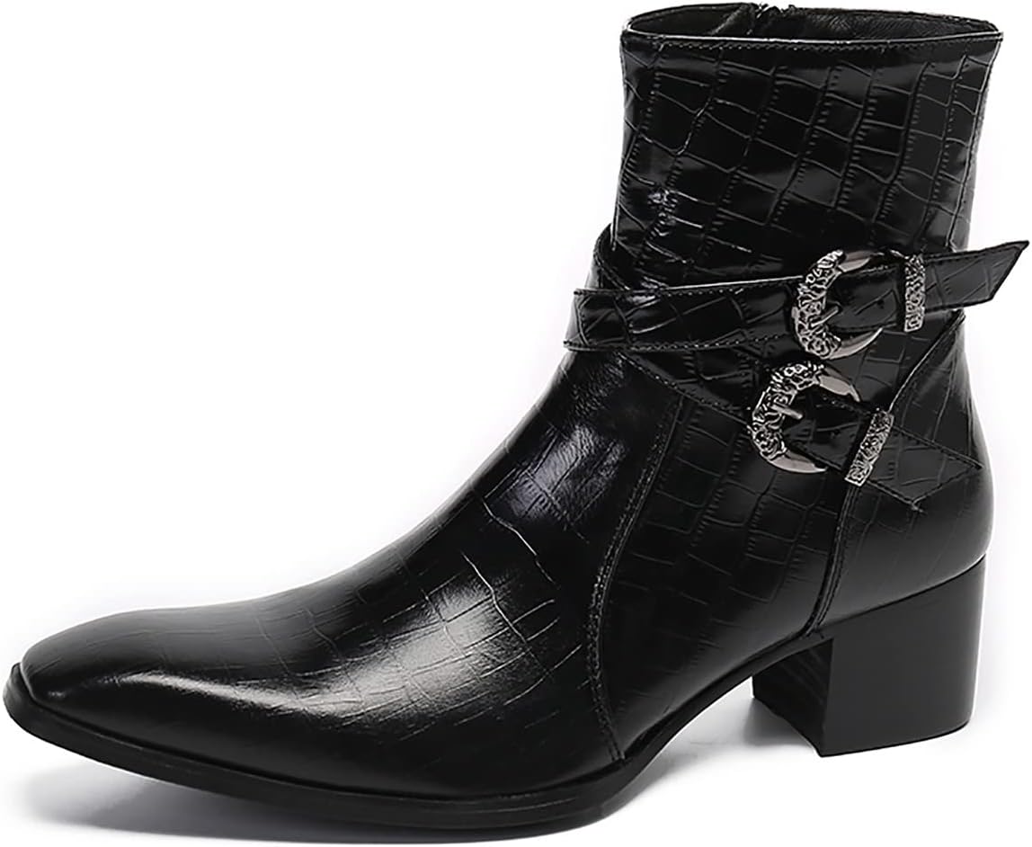 

Мужские ботинки Santimon из натуральной кожи на щиколотку в западном стиле - повседневные, дресcовые, челси-ковбойские с молнией и двойной пряжкой для вечеринок, бальных мероприятий и свадеб, черный