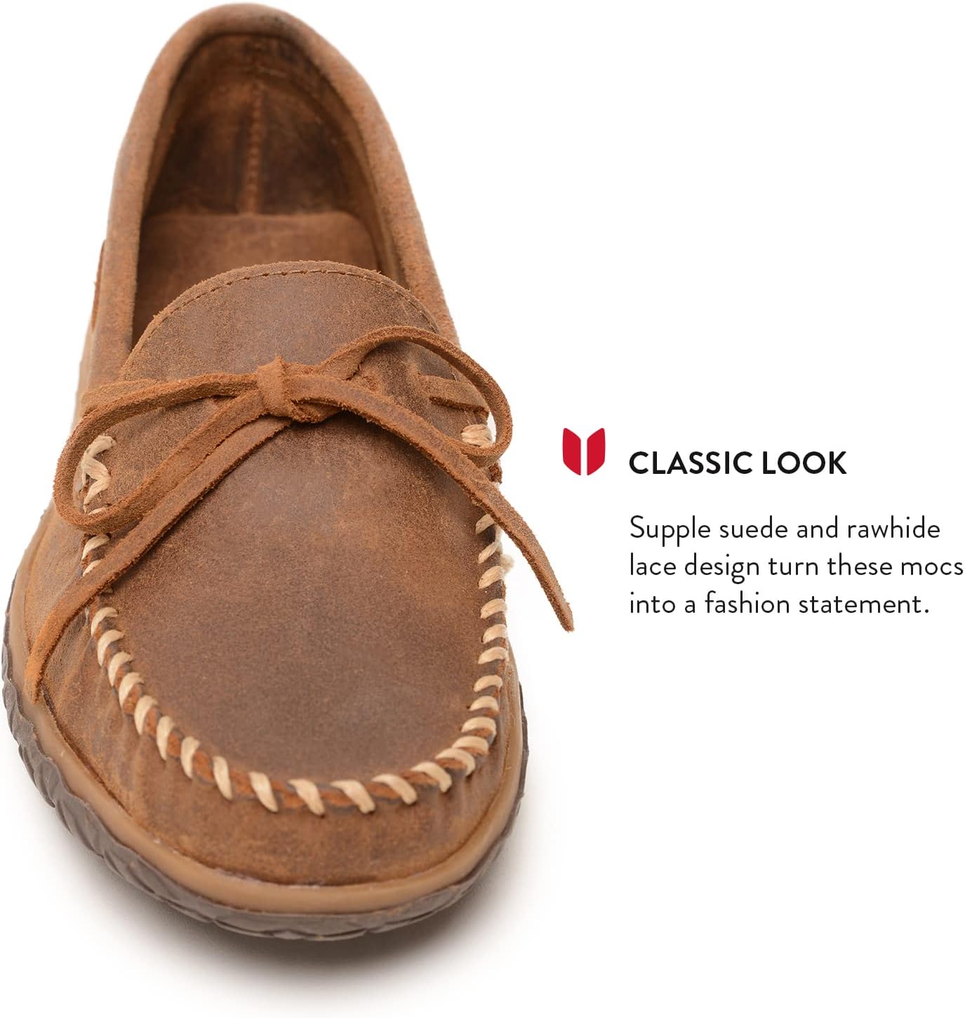 Мокасины Minnetonka Men's Tread из замши для мужчин - водоотталкивающие домашние и тапочки с резиновой подошвой MinnTREAD, коричневый — фото 3