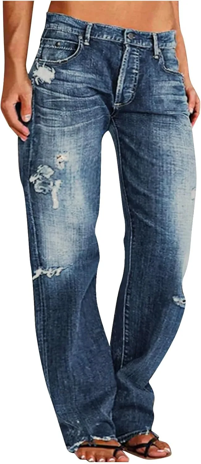 Рваные джинсы для женщин baggy straight leg casual boyfriend джинсы stretchy low rise distressed vintage y2k