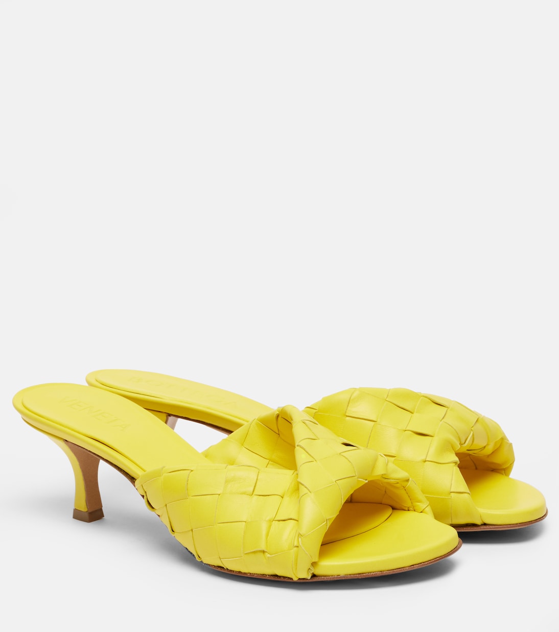 Блинк 50 мюли из кожи Intrecciato Bottega Veneta, Sulfur
