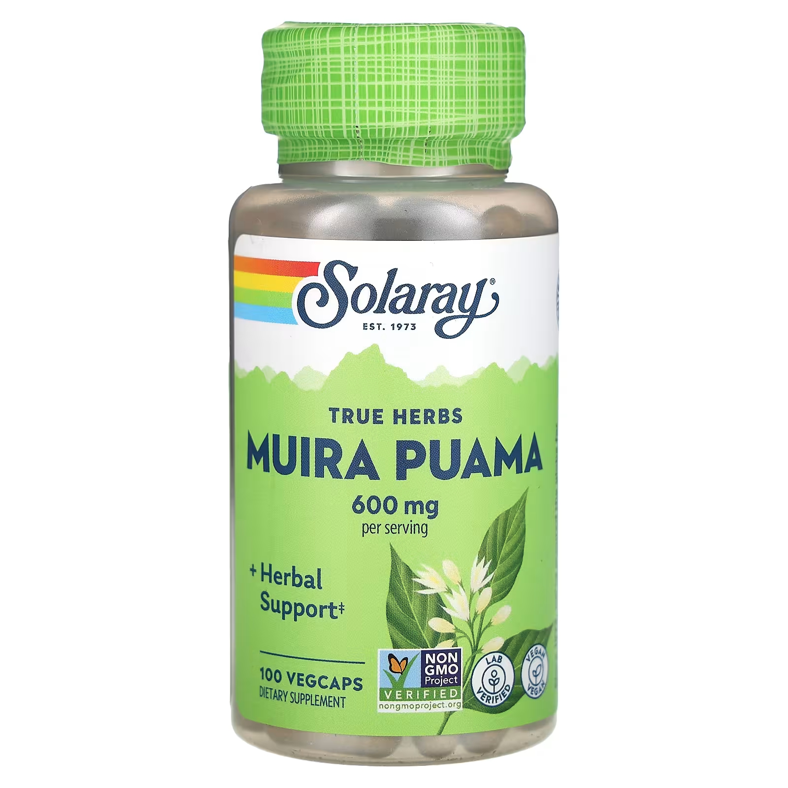 

Solaray True Herbs Muira Puama 600 мг 100 растительных капсул (300 мг на капсулу)