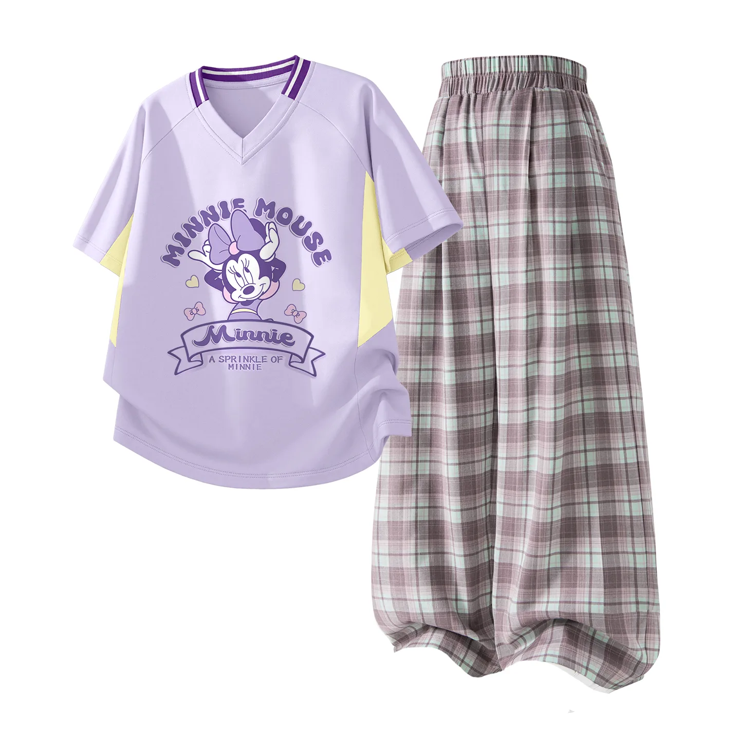 Детская спортивная одежда с V-образным вырезом Disney, Di Color Purple+Solid Pink