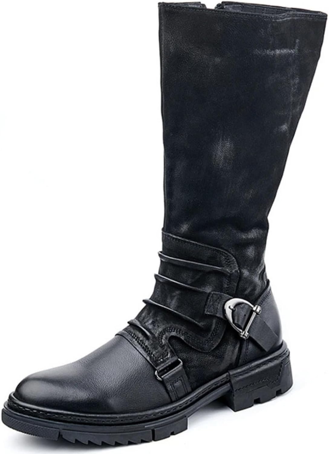 

Мужские высокие кожаные сапоги для верховой езды, ролевые сапоги, высокие ретро-скачковые сапоги, боковая молния, мотоциклетные боевые сапоги Houdbdol, черный