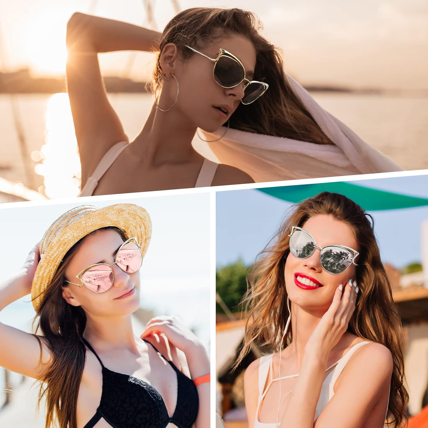 

Модные солнцезащитные очки GQUEEN большого размера для женщин, поляризованные, в форме «кошачьих глаз», с защитой от УФ-излучения UV400, Trendy Gold Frame/Gold Mirrored Lens