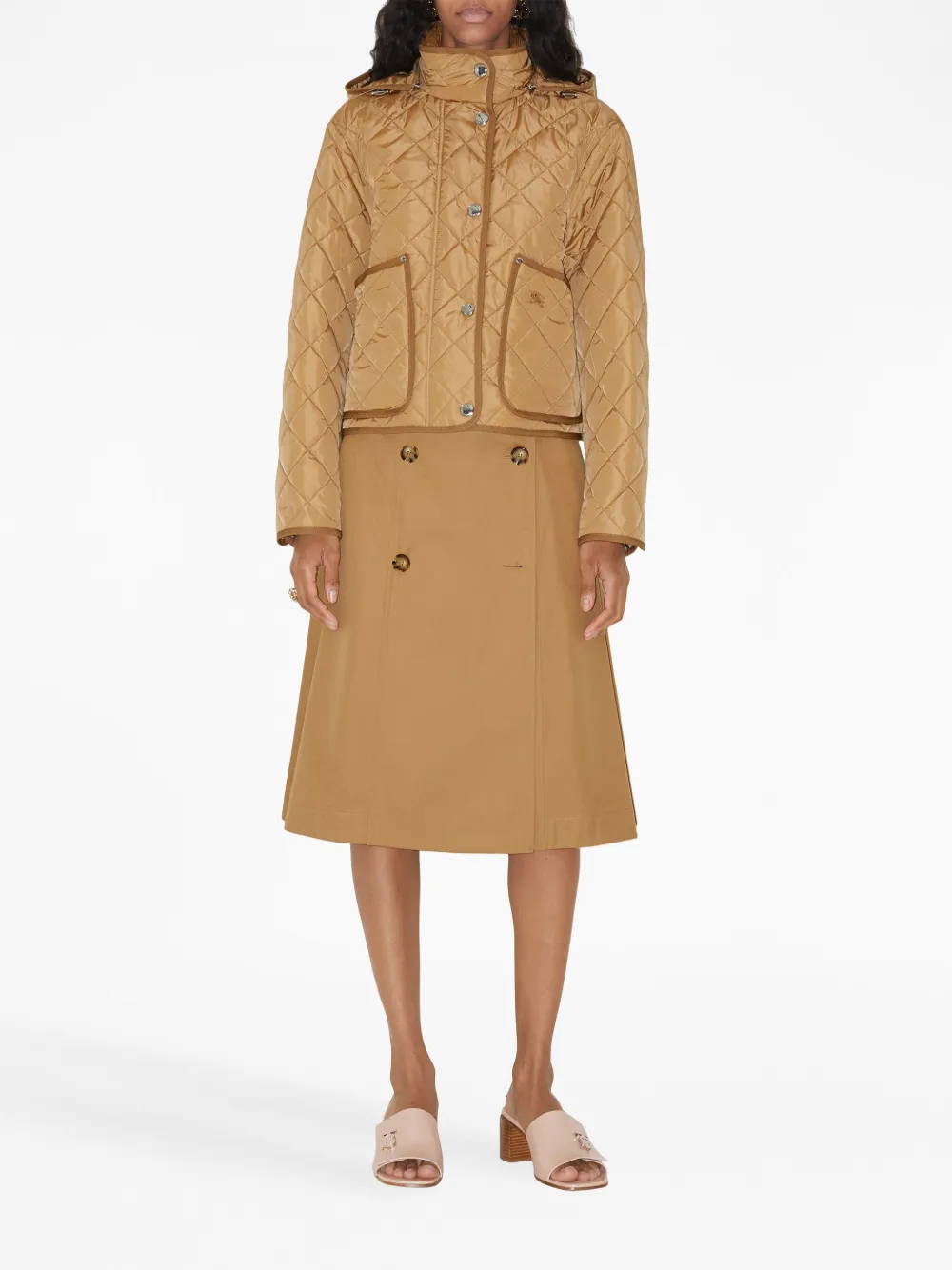 Юбка расклешенная Burberry с поясом, хлопок 100%, нейтральный — фото 2