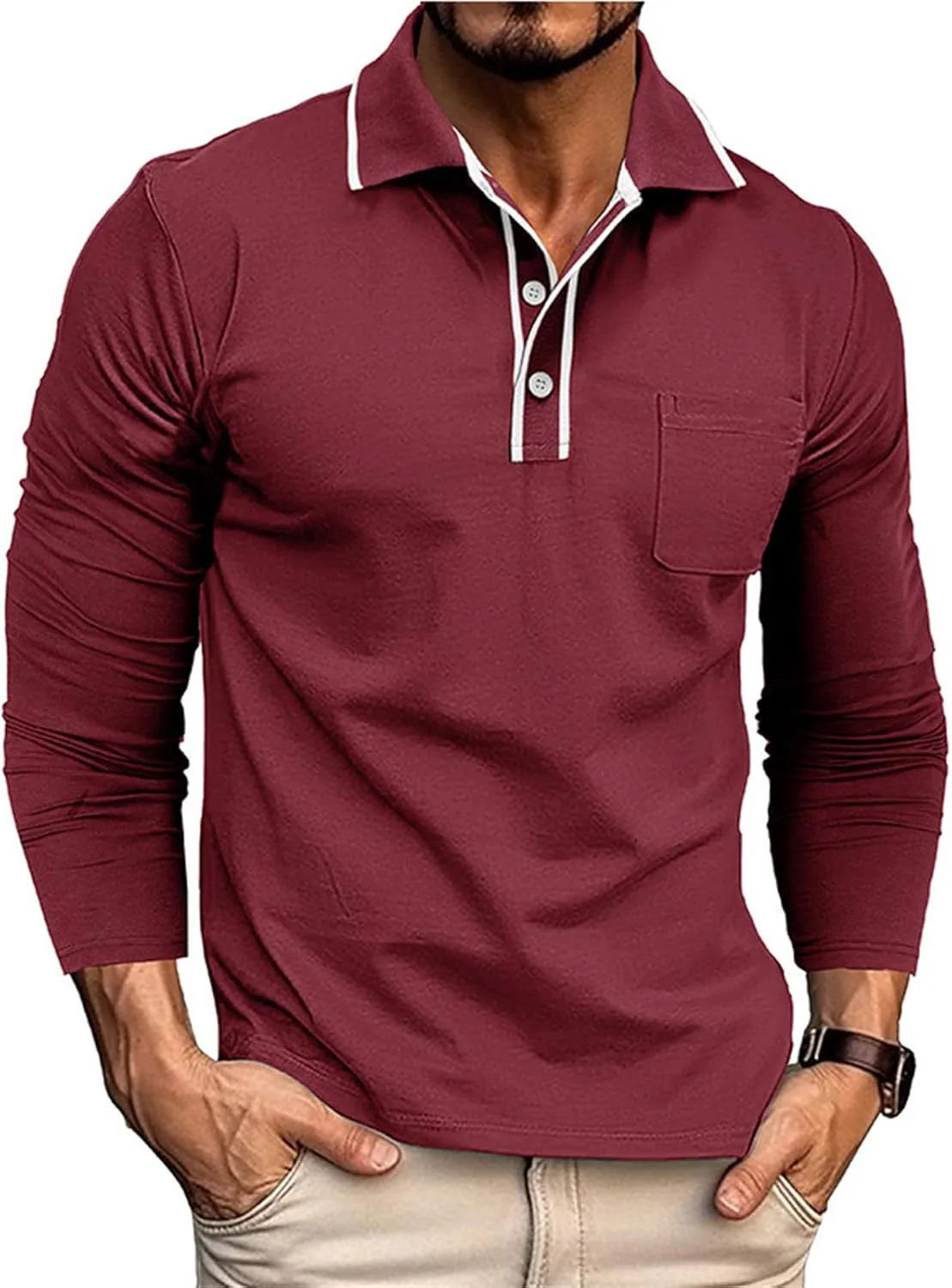 

Мужская поло с длинным рукавом Slim Fit Easyoyo