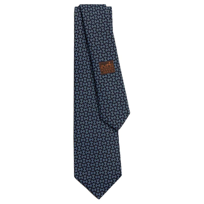 

HERMES Шелковый галстук мужской морской синий, Marine Blue