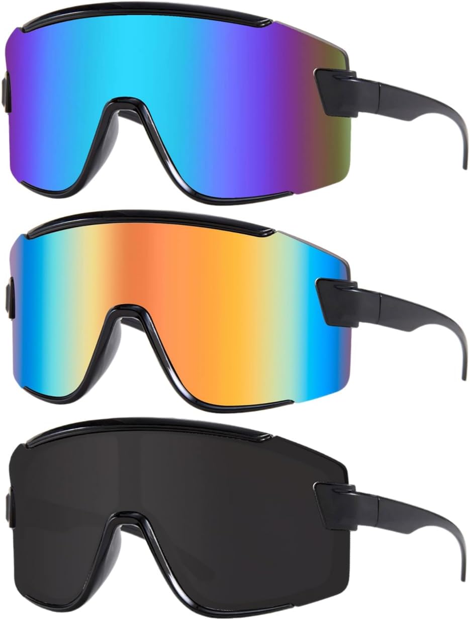 

Солнцезащитные очки Karsaer Vision Big Shield Wraparound для мужчин и женщин, неоновые солнцезащитные очки с козырьком, для велоспорта и лыжного спорта, в стиле 80-х и 90-х, Blue + Red Rainbow + Black