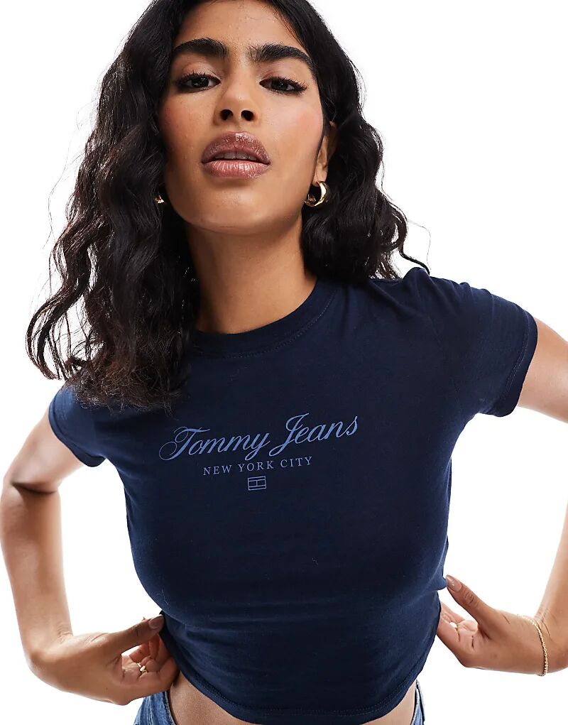 

Укороченная футболка с логотипом в темно-синем цвете Tommy Jeans