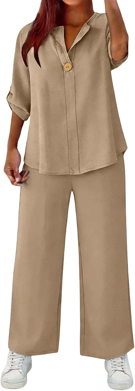 Двухпредметный костюм с блузой и брюками, Khaki