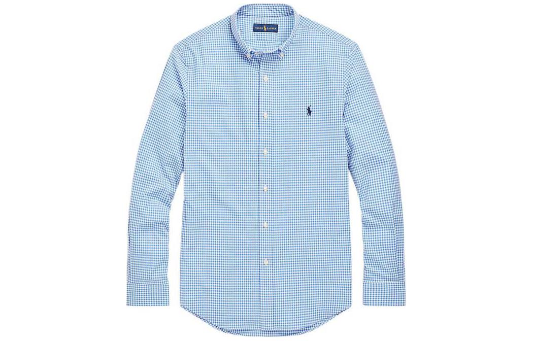 Рубашка с длинным рукавом в клетку gingham Polo Ralph Lauren, голубой — фото 3