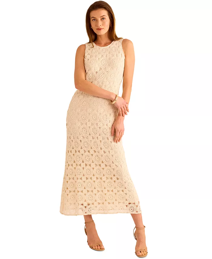 

Женское макси-платье-майка с кружевной вязкой Vince Camuto, коричневый/бежевый