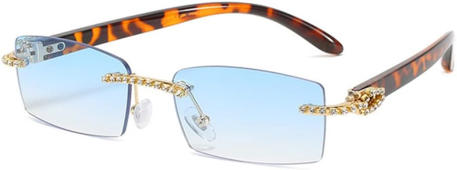 

Женские солнцезащитные очки MUTYNE без оправы с бриллиантами, винтажные прямоугольные солнцезащитные очки, квадратные очки со стразами, градиентные цвета, C6leopard-blue