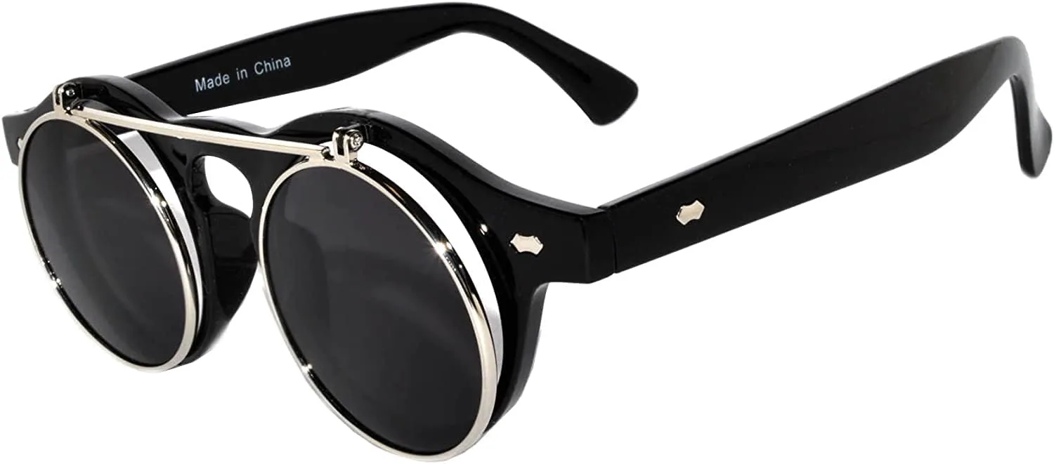 

Солнцезащитные очки OWL в стиле стимпанк, винтаж, ретро, ​​круглые, готические, хиппи, с цветной пластиковой оправой и цветными линзами, Flipup / Silver Smoke