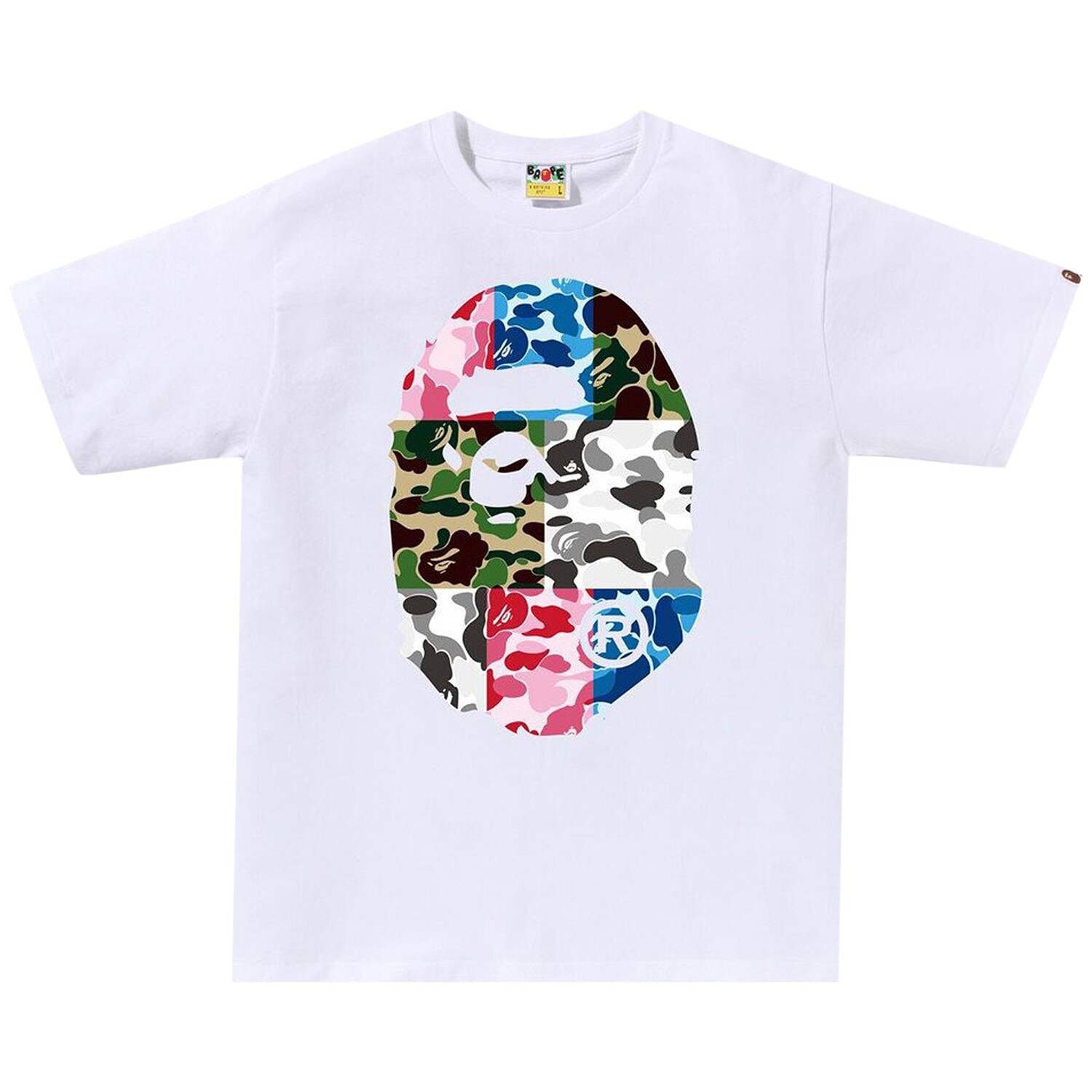 

BAPE ABC Камуфляжная футболка Crazy Big Ape Head, белая, Белый, BAPE ABC Камуфляжная футболка Crazy Big Ape Head, белая