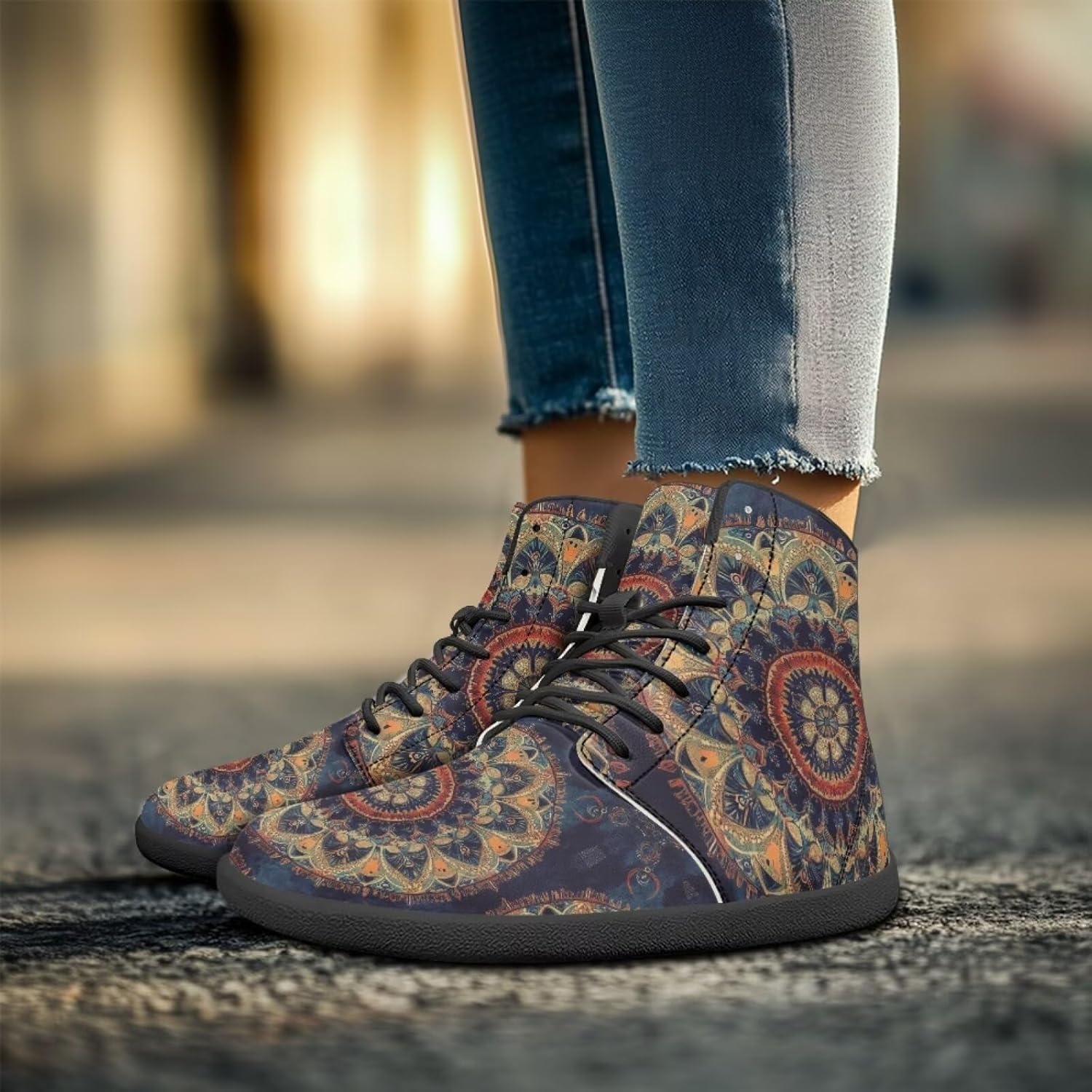 Мужские сандалии Howilath Boho Mandala с животным принтом, обувь, кроссовки с широкой носочной частью, высокие кеды, минималистичные кроссовки с нулевым перепадом, Mandala Flower — фото 2
