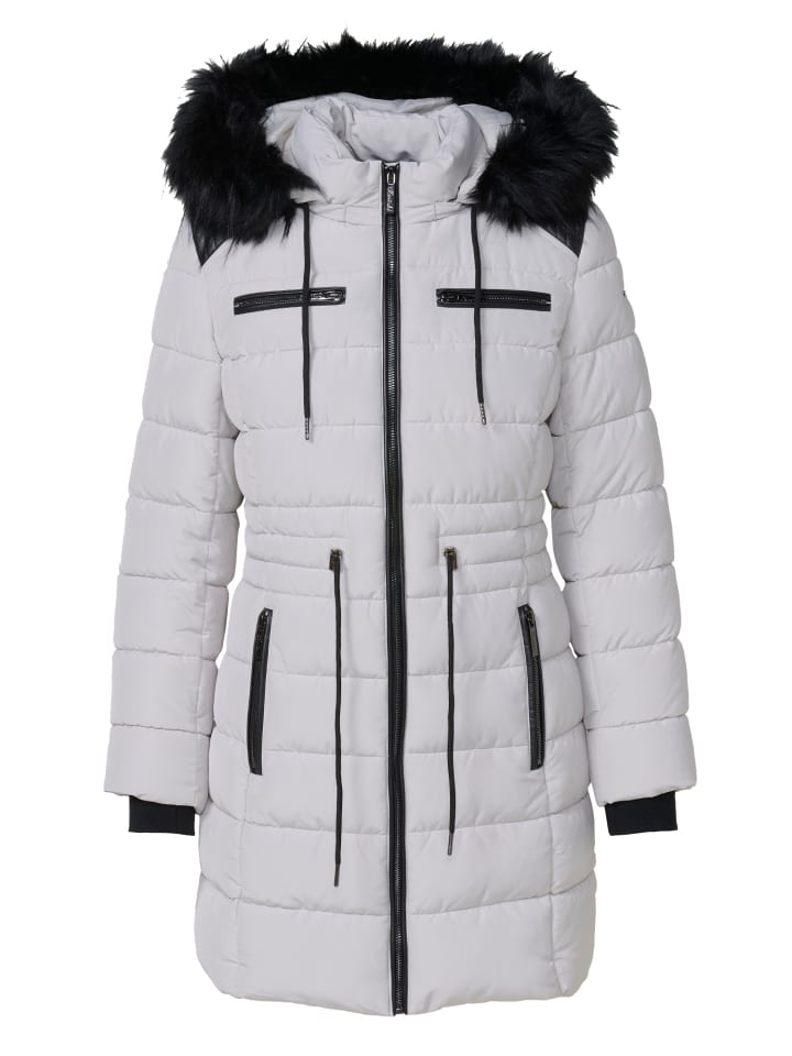 

Утепленное пальто с капюшоном светло-серого цвета. KOROSHI