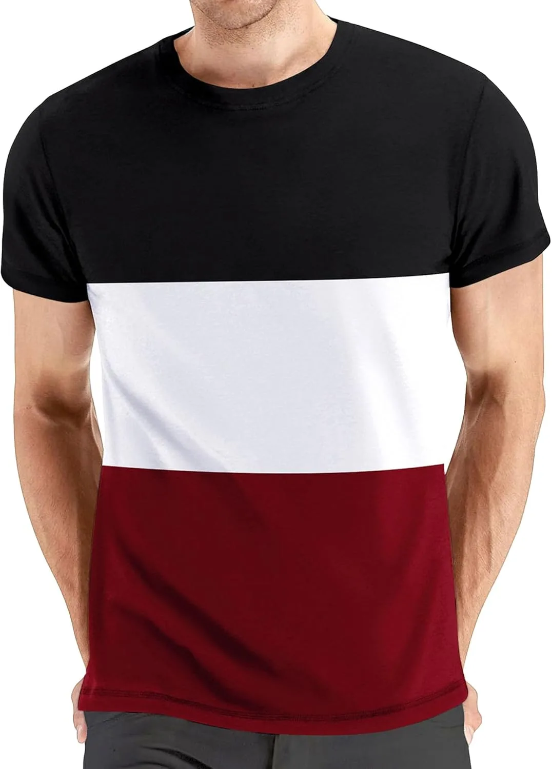 

Мужская футболка с цветными блоками, короткий рукав, свободный крой Aosufei