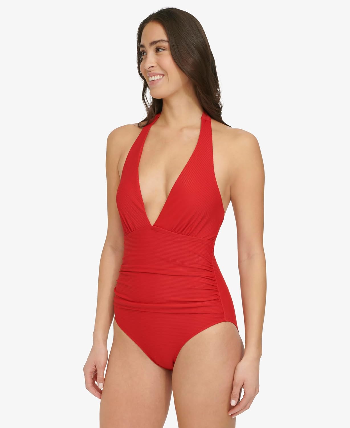 Женский слитный купальник Tommy Hilfiger Stretch Tummy Control с бретелями через шею, Real Red — фото 3
