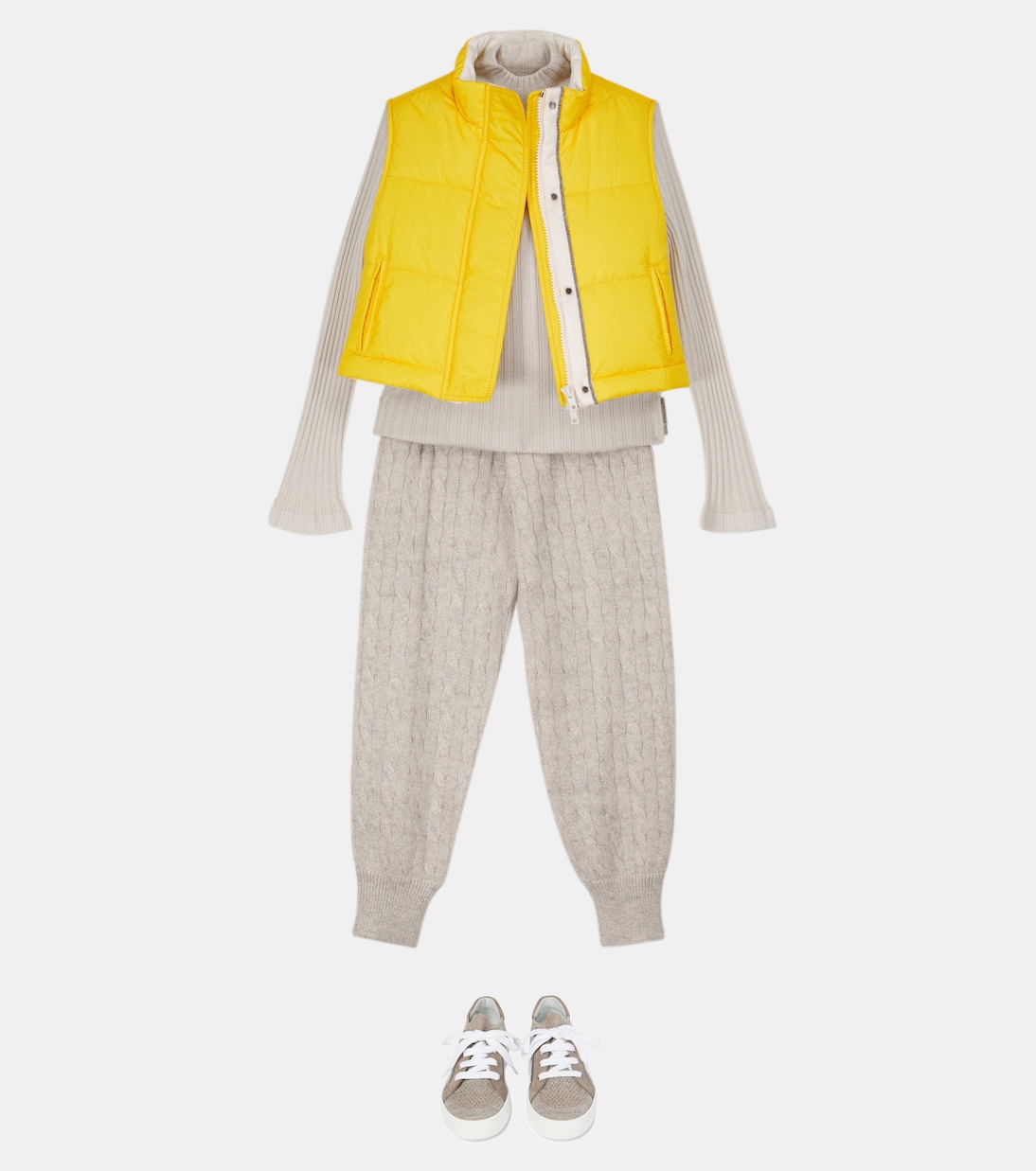 Спортивные брюки с металлизированной вязкой Brunello Cucinelli Kids, Ghiaia Laminato — фото 2