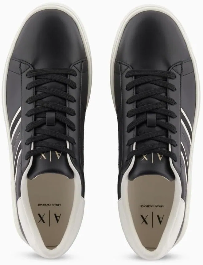 Мужские кроссовки Armani Exchange London, с боковыми полосами, контрастного цвета, Black Off White — фото 4