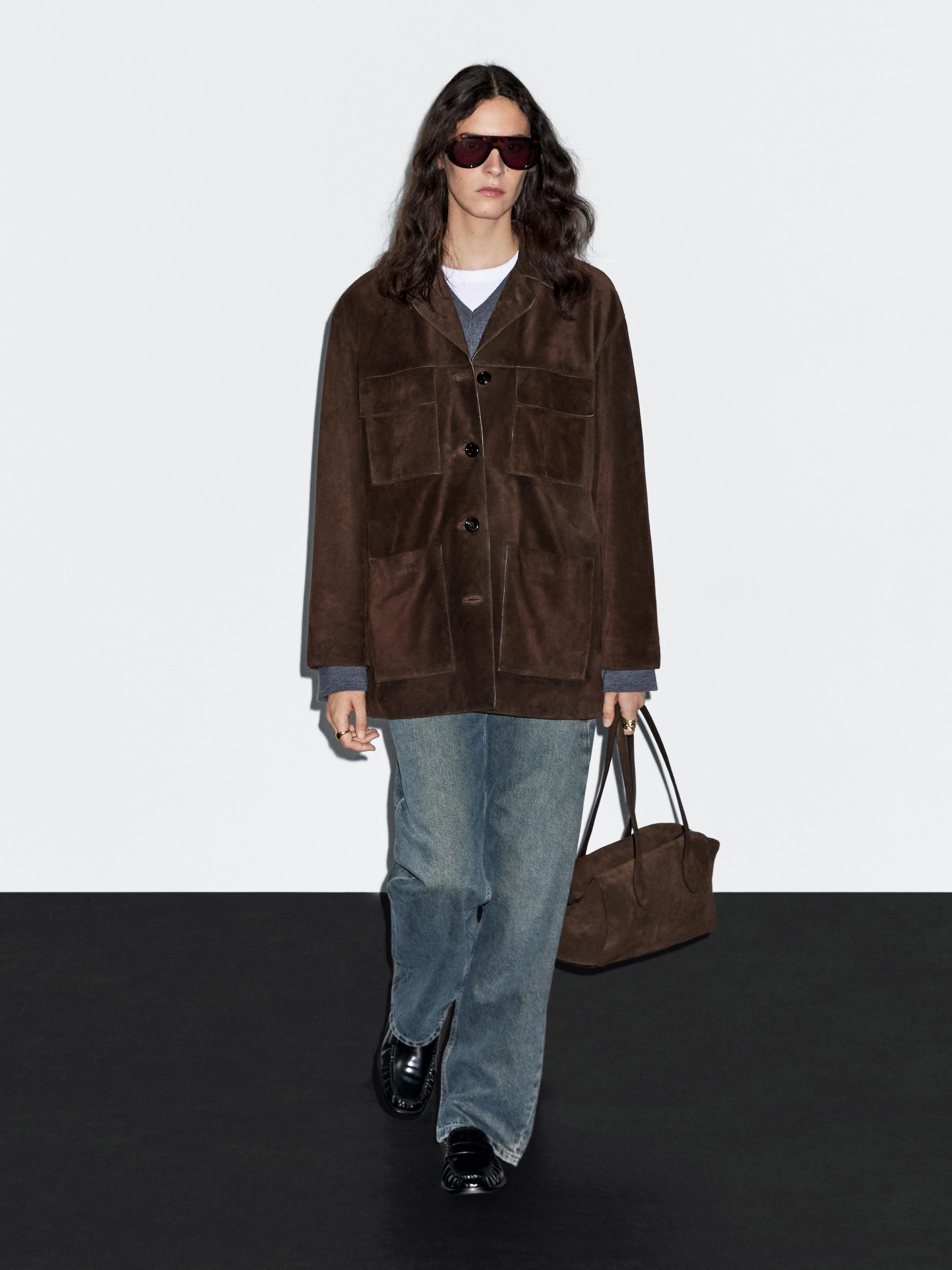 

Куртка из замши с карманами Massimo Dutti, коричневый