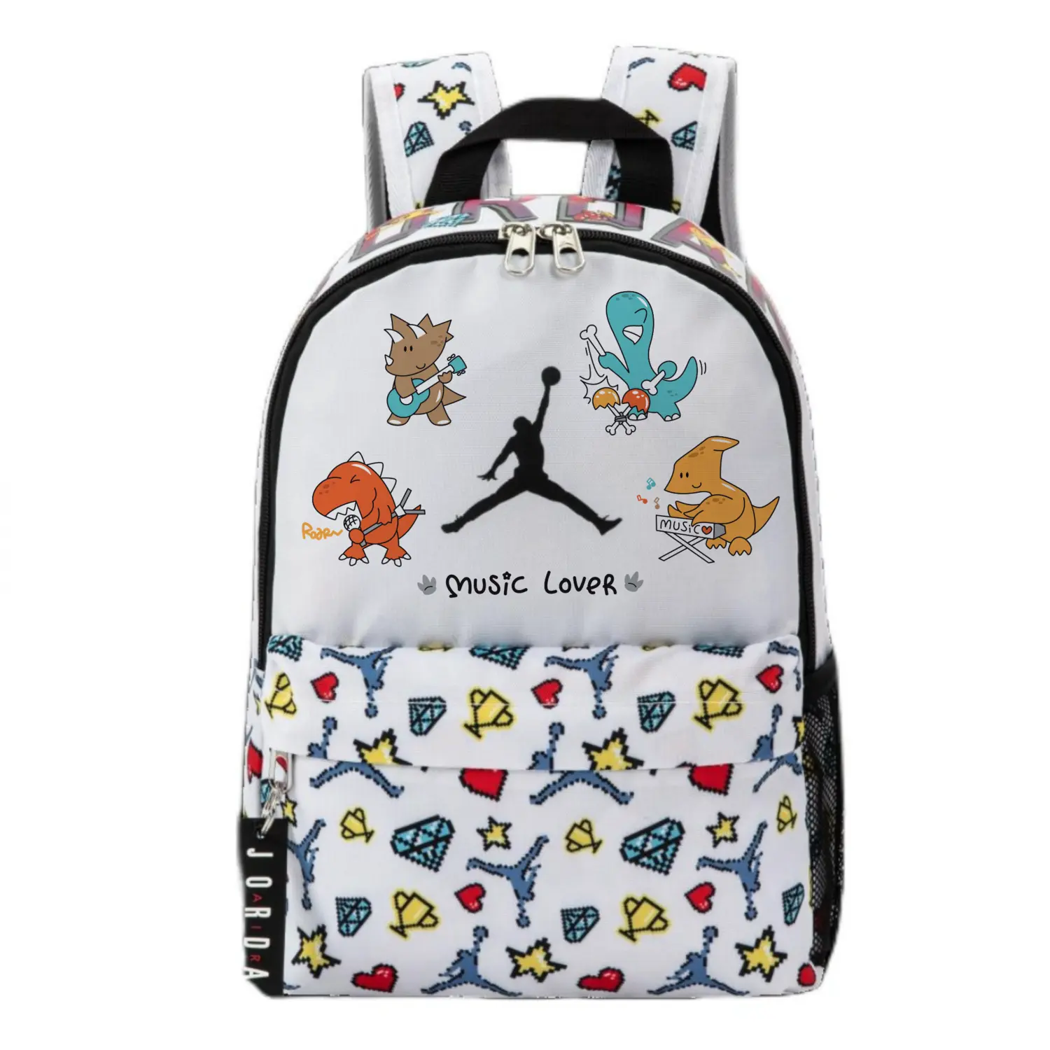 

Jordan Полиэстеровый рюкзак обычный унисекс белый, Music Dinosaur