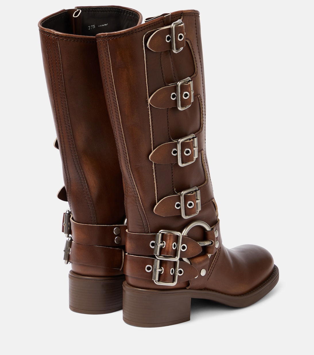 Сапоги из кожи с заклепками до колена Miu Miu, Bruciato — фото 3